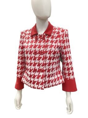 Vintage Mary Kay Blazer Women’s Size M Petite Geometric Pattern Red &White